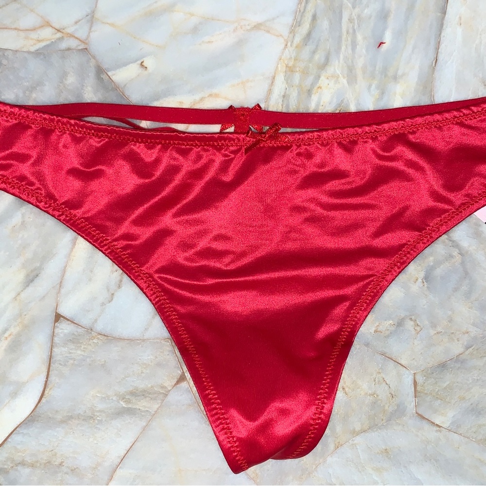 New Very Sexy V-string Panties Strappy Triple Strap Thong  Red Silky Satin Panty